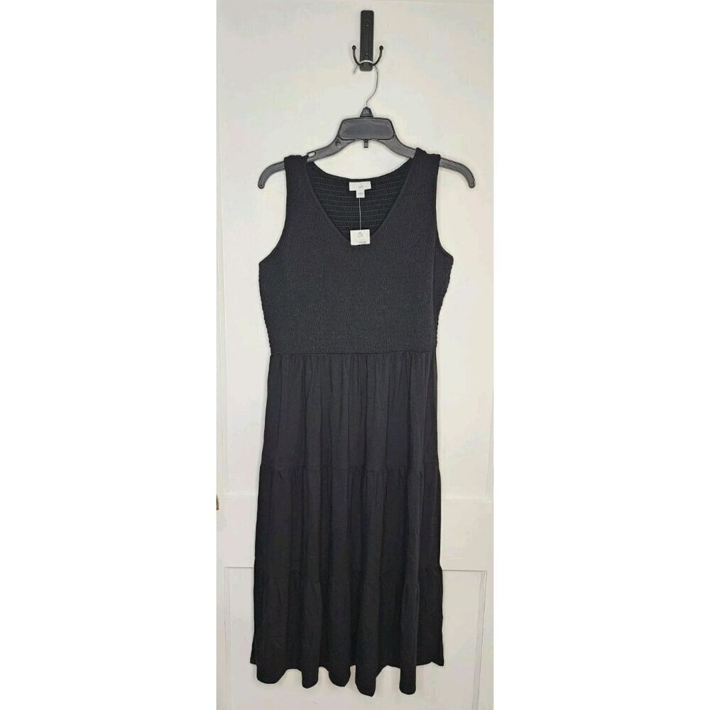 NWT J. Jill Dress Sz Small Black Smocked Tiered Midi Dress
